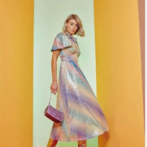 NWT Celia B Vestido Celeste Midi Dress Sequin Multi- Small- $415 - Picture 5 of 5